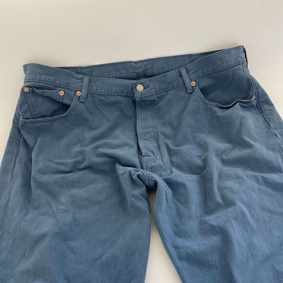 Levis 501 Jeans Mens 42x30 Button Fly Unique Blue Denim Color Workwear - Picture 2 of 10
